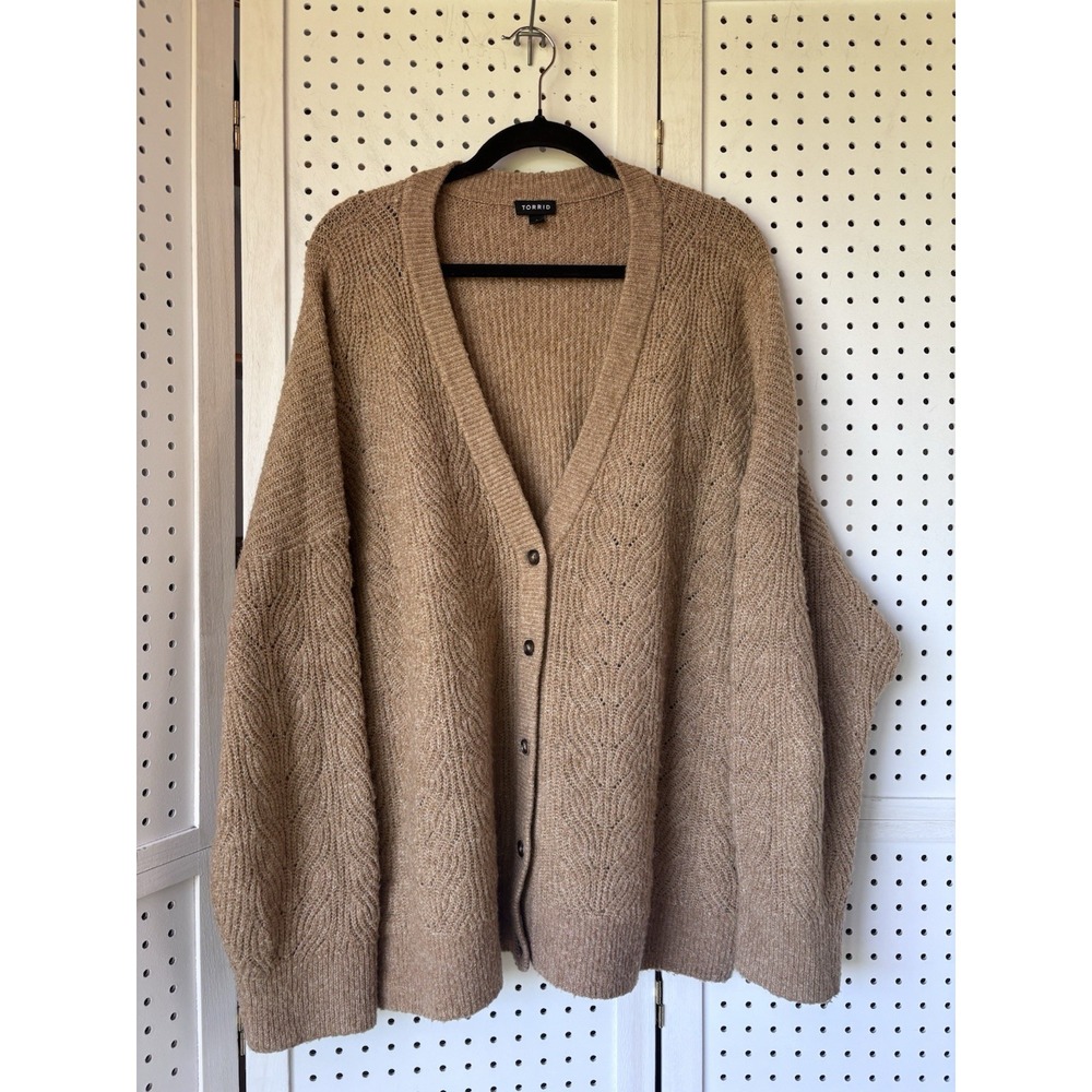 Torrid Tan Brown Knit Button-Front V-Neck Long SLV Cardigan Sweater 3 Plus